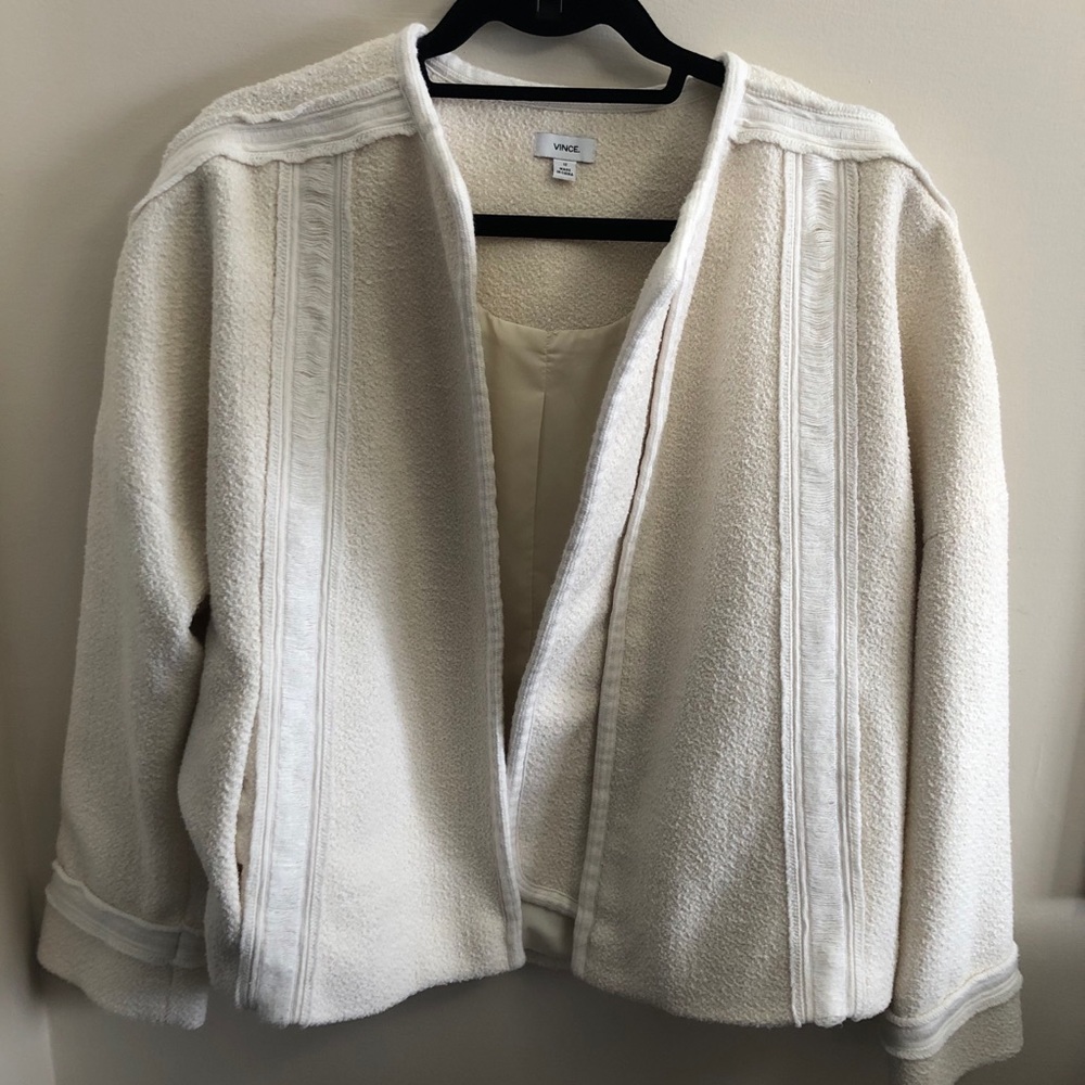Vince Ivory Open Front Tweed Boucle Jacket Blazer